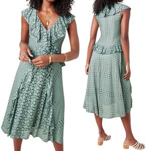 ANTHROPOLOGIE Antionette Lace Floral Ruffled Mint Midi Dress \\ 2